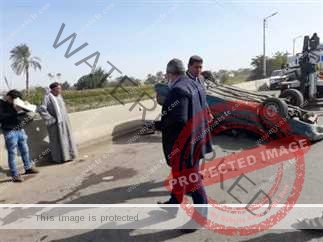 "عاجل" انقلاب سيارة وإصابة سائق وعامل بطريق الصعيد الزراعي بـ محافظة المنيا