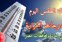 هيئة الأرصاد الجوية: درجات الحرارة المتوقعة اليوم علي محافظات مصر