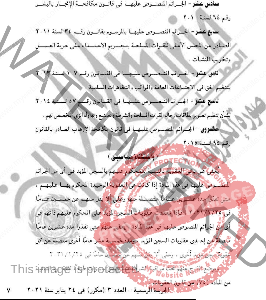 قرار السيسي بالعفو عن بعض المسجونين بمناسبة 25 يناير
