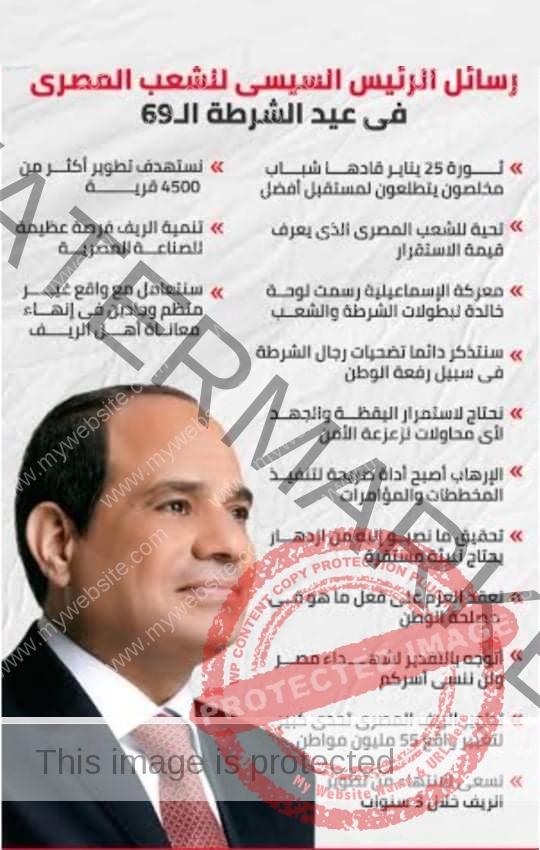 السيسي يوجة رسائل للشعب المصري في عيد الشرطة الـ 69" إنفجراف"
