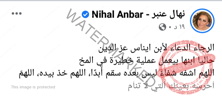 نهال عنبر تطالب متابعيها الدعاء لإبن الفنانة إيناس عز الدين