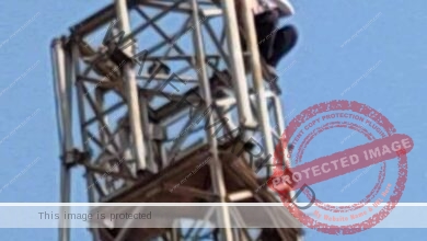 مواطن يهدد بالانتحار من أعلى برج محمول فى الدقهلية بسبب مصاريف المدارس