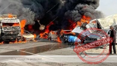 مصرع شخص وإصابة 8 وتفحم 10 سيارات في تصادم مروع على الأوتوستراد