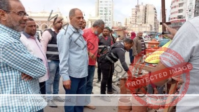 أستمرار حملات رفع الإشغالات بميدان محطة مصر بالإسكندرية بمشاركة شرطة المرافق