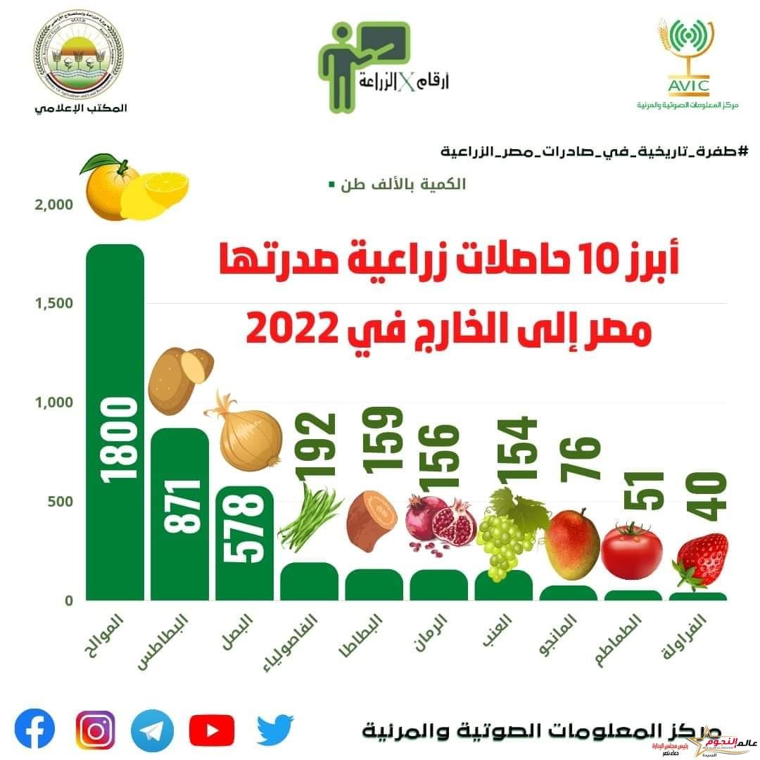 "الزراعة" تعلن بالأرقام التقرير النهائي لصادرات مصر الزراعية خلال عام 2022