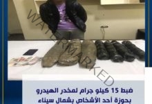 ضبط 15 كيلو جرام من مخدر الهيدرو بحوزة أحد الأشخاص شمال سيناء 