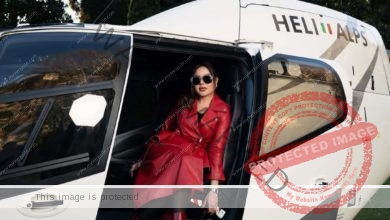 أسما إبراهيم تقود طائرة هليكوبتر في أحدث جلسة تصوير في إيطاليا