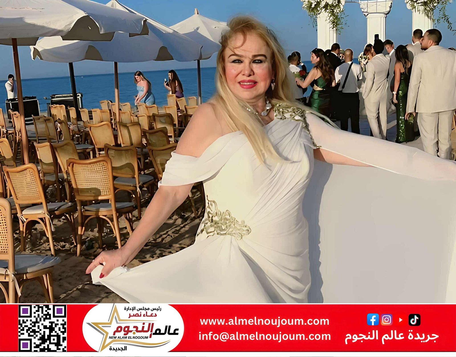 سهير شلبي تشكر المصمم إسلام حشاد بعد تألقها بفستان أبيض في حفل زفاف بالجونة