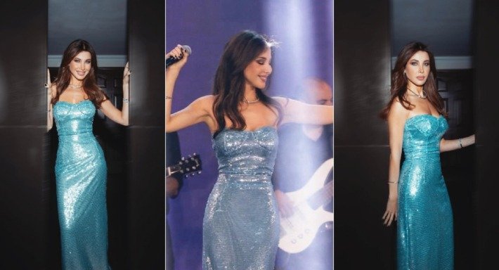 نانسي عجرم تتألق بالأزرق في دبي وتبهر الجمهور بإطلالة ساحرة