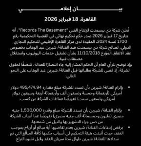 حكم نهائي يُنهي أزمة شيرين عبد الوهاب والمنتج محمد الشاعر.. وتعويضات بالملايين 