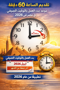 بدء العمل بالتوقيت الصيفي في مصر 2026.. تقديم الساعة 60 دقيقة