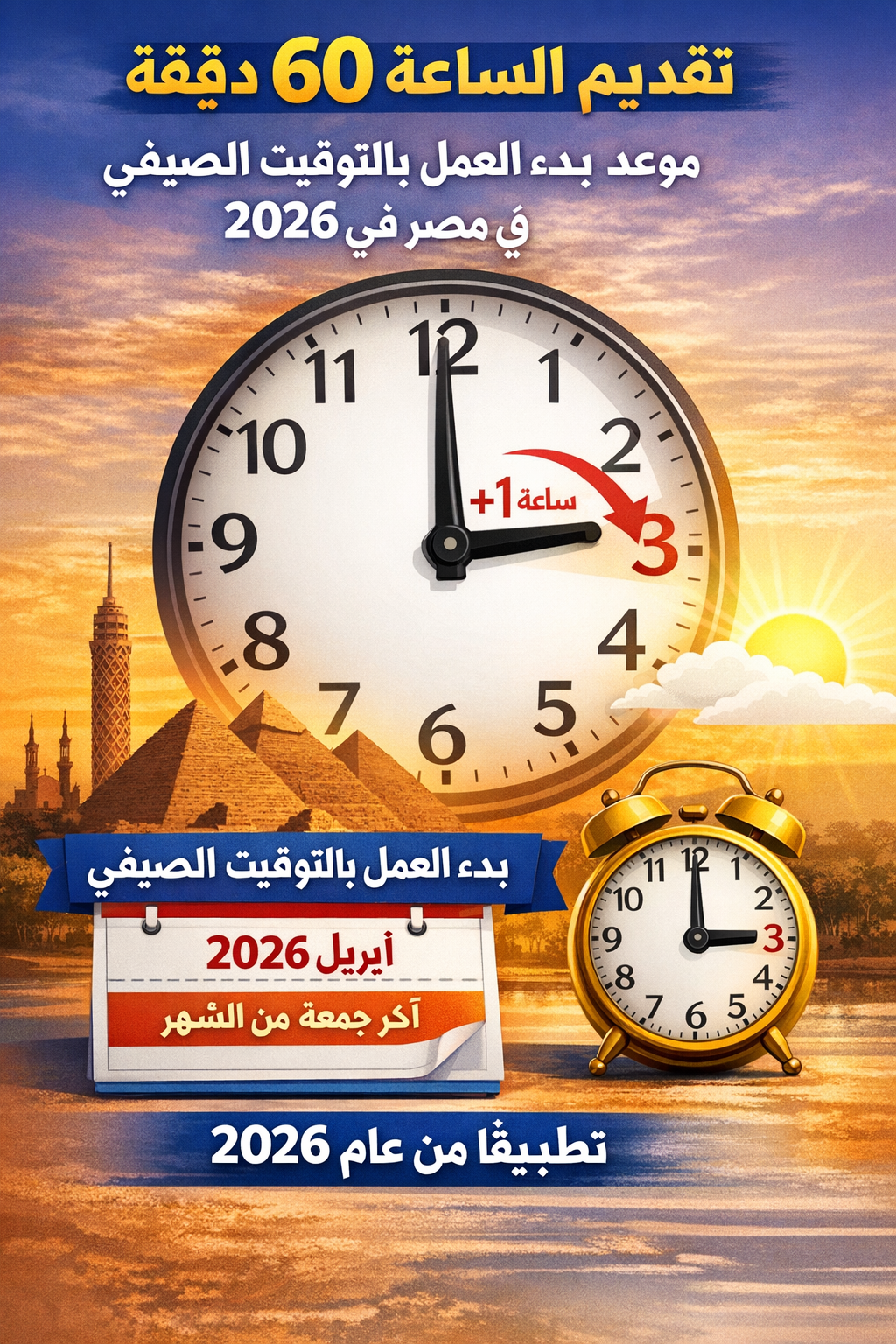بدء العمل بالتوقيت الصيفي في مصر 2026.. تقديم الساعة 60 دقيقة