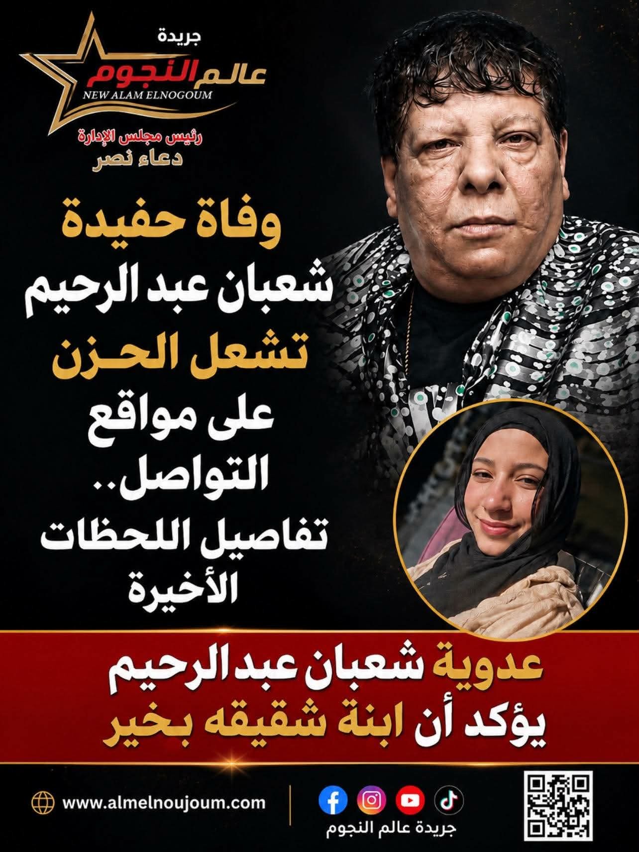 وفاة حفيدة شعبان عبد الرحيم تشعل الحزن على مواقع التواصل.. تفاصيل اللحظات الأخيرة وإعلان الأسرة 3 وفاة حفيدة شعبان عبد الرحيم تشعل الحزن على مواقع التواصل.. تفاصيل اللحظات الأخيرة وإعلان الأسرة