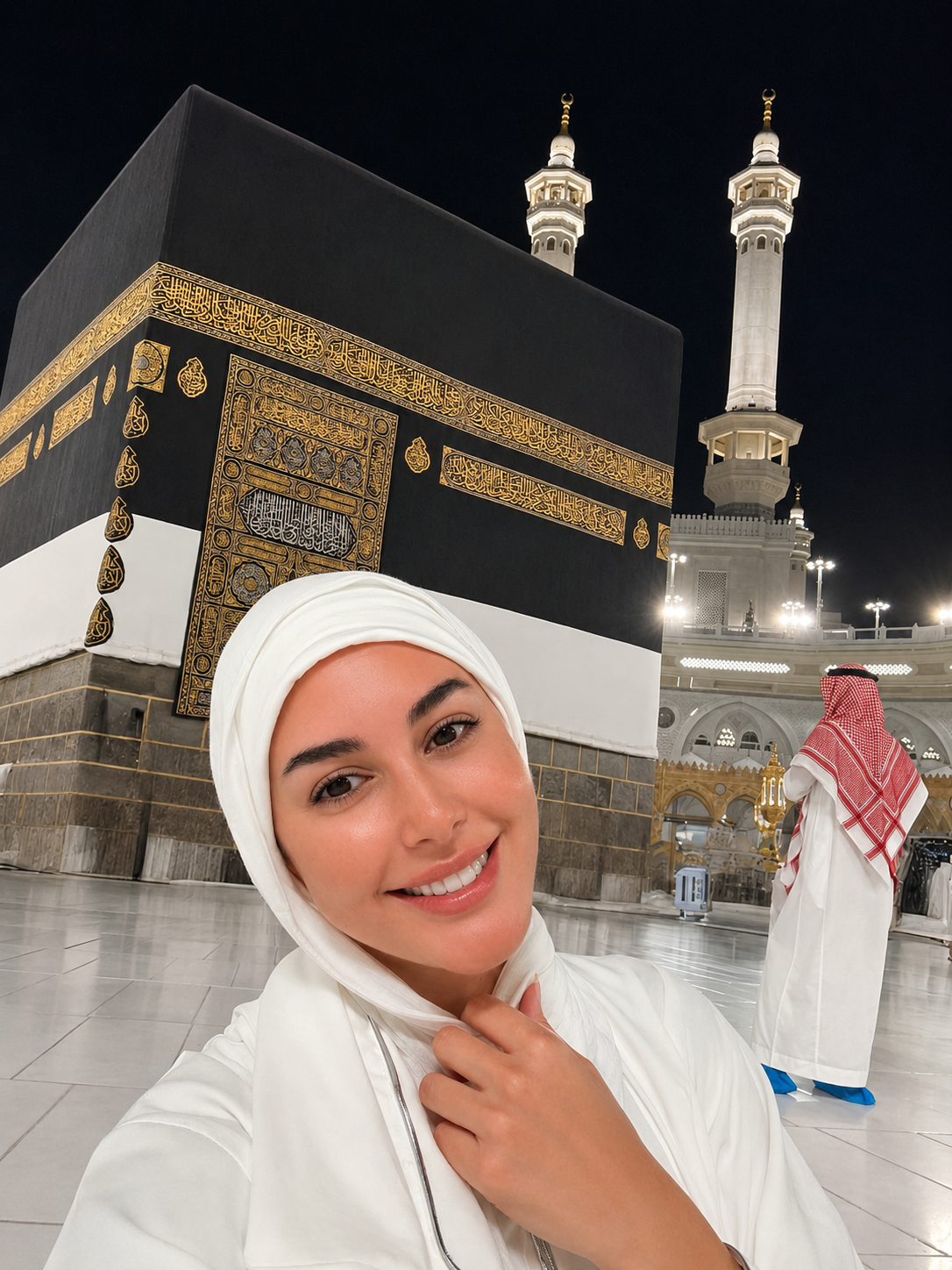 ياسمين صبري بإطلالة هادئة من أمام الكعبة أثناء تأدية مناسك الحج