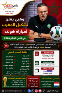 تشكيل المغرب ضد هولندا.. وهبي يعلن قائمة أسود الأطلس في كأس العالم 2026