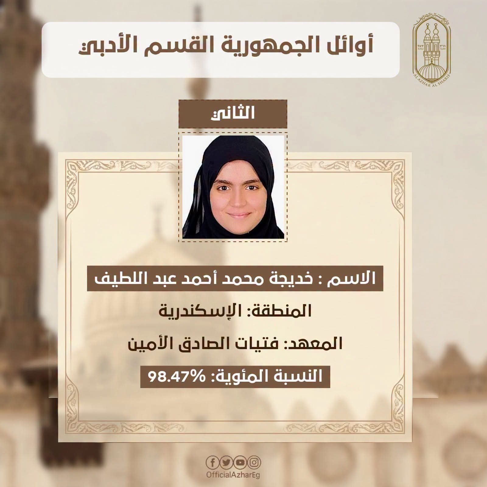 الطلاب الحاصلون على المراكز الثلاثة الأولى بالقسم الأدبي بالشهادة الثانوية الأزهرية.. أسماء الأوائل ونسب النجاح والتفوق