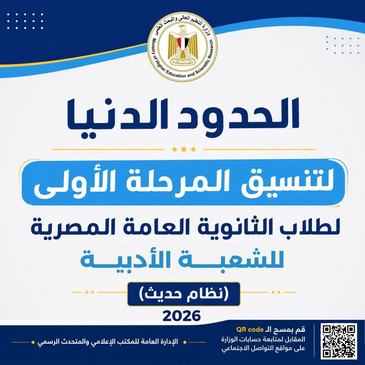 الحدود الدنيا للمرحلة الأولى لتنسيق القبول بالجامعات 2026 للشعبة الأدبية.. اقتصاد وعلوم سياسية القاهرة وألسن كفر الشيخ في الصدارة