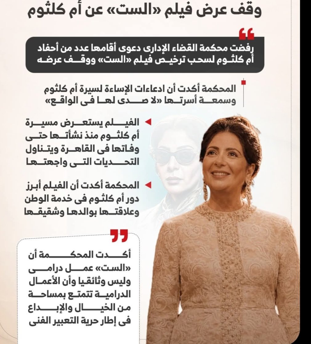 القضاء الإداري يرفض وقف عرض فيلم «الست» عن أم كلثوم ويحسم الجدل