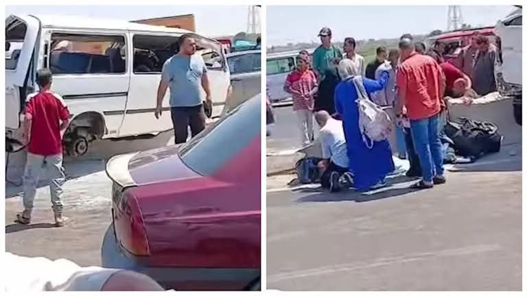 إصابة 10 أشخاص في انقلاب ميكروباص على طريق شبرا بنها الحر بالقليوبية