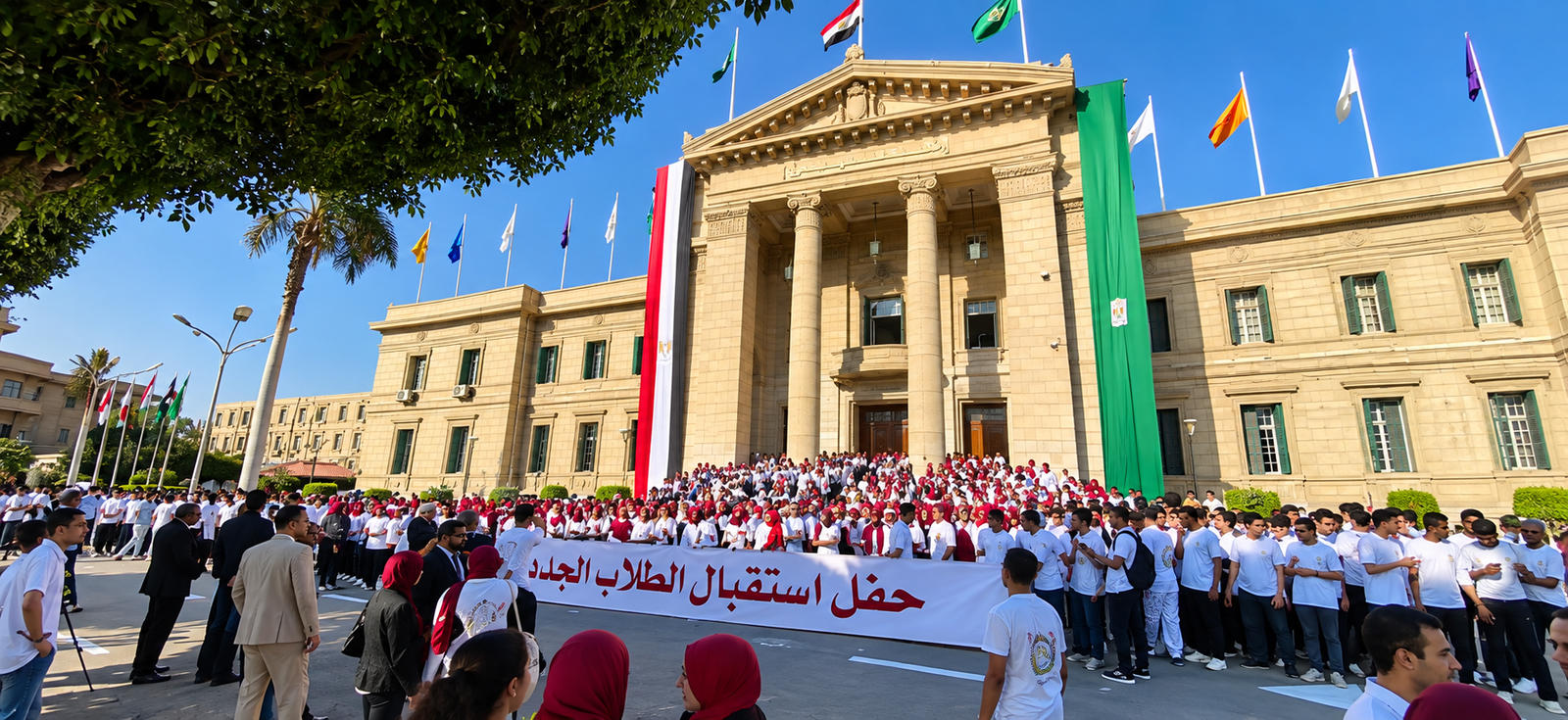 حفل استقبال الطلاب الجدد بجامعة القاهرة.. أجواء من الفرحة والانضباط مع انطلاق العام الدراسي الجديد