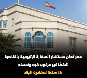 مصر تعلن مستشار السفارة الإثيوبية بالقاهرة شخصًا غير مرغوب فيه وتمهله 48 ساعة لمغادرة البلاد 3 مصر تعلن مستشار السفارة الإثيوبية بالقاهرة شخصًا غير مرغوب فيه وتمهله 48 ساعة لمغادرة البلاد
