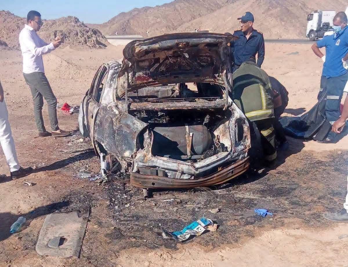 حادث طريق سفاجا.. وفاة أسرة كاملة إثر احتراق سيارة ملاكي بالكيلو 85 والضحايا من مركز قفط